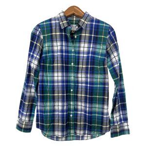 J.CREW Womens Button Shirt Sz 4 The Boy Shirt Quincy Tartan Plaid Blue Classic